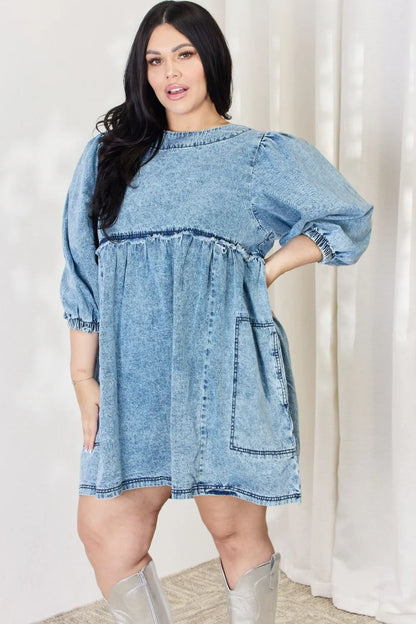 HEYSON Full Size Oversized Denim Babydoll Dress - Premium Dresses from Trendsi - Just $58.99! Shop now at Handbags Specialist Headquarter