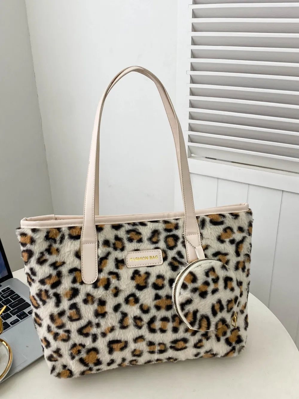 Leopard Faux Fur Tote Bag with Coin Purse - Premium Tote Bag from Trendsi - Just $39.99! Shop now at Handbags Specialist Headquarter