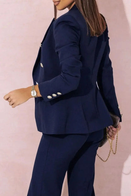 Full Size Lapel Collar Long Sleeve Blazer and Pants Set Plus Size.