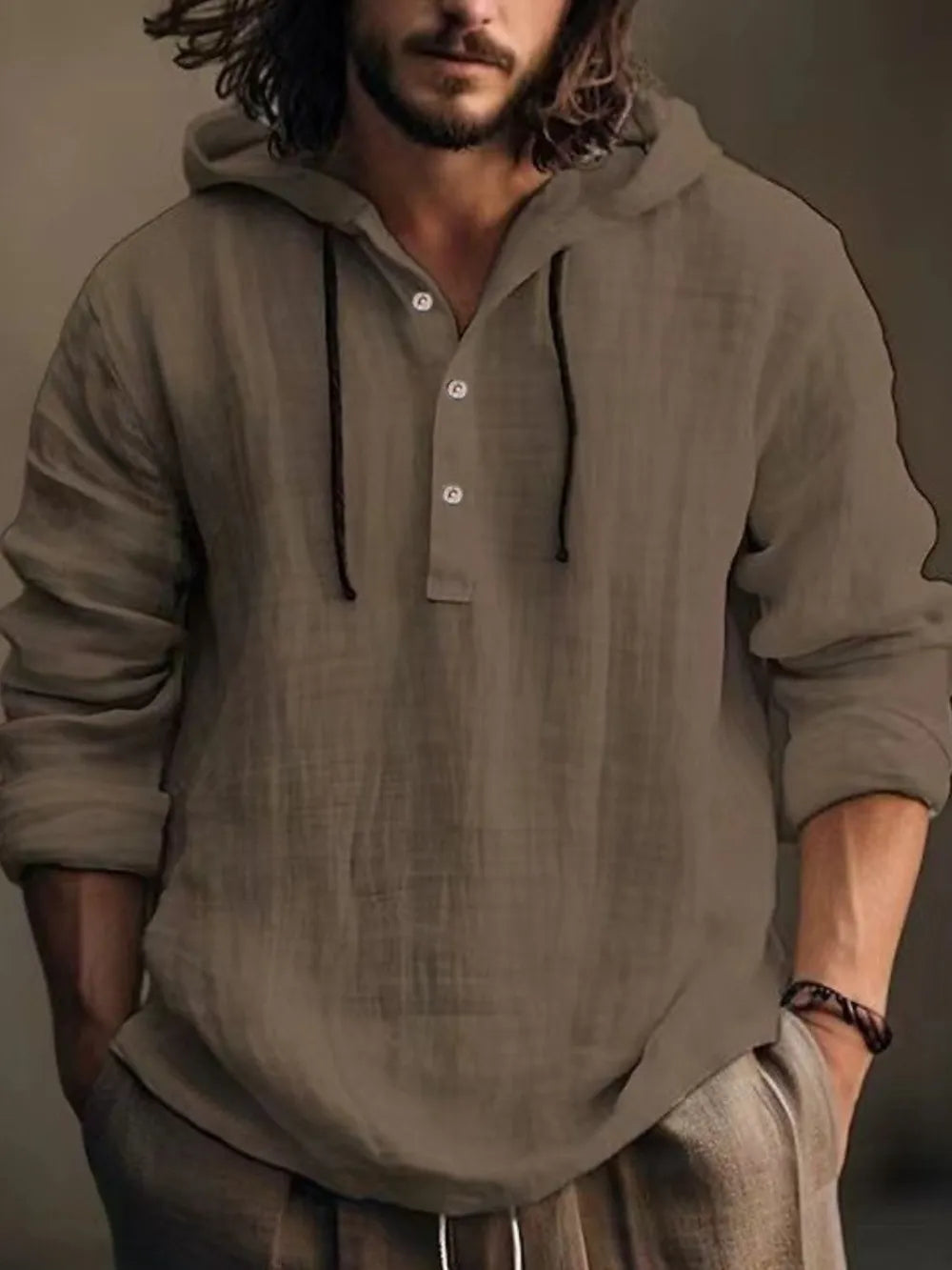 Men's Full Size Half Button Long Sleeve Hoodie - Premium Men's Sweatshirts from Trendsi - Just $28.54! Shop now at Handbags Specialist Headquarter