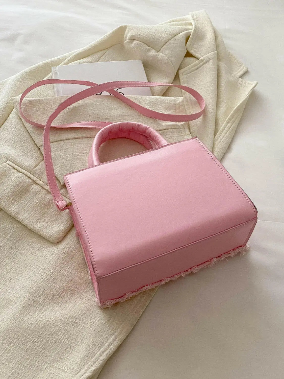 Raw Hem Denim PU Leather Handbag.