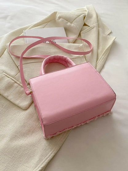 Raw Hem Denim PU Leather Handbag.