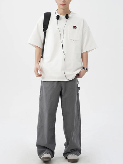 Men's Plus Size Round Neck Embroidered T-Shirt - Premium Men's T-Shirt from Trendsi - Just $30.99! Shop now at Handbags Specialist Headquarter