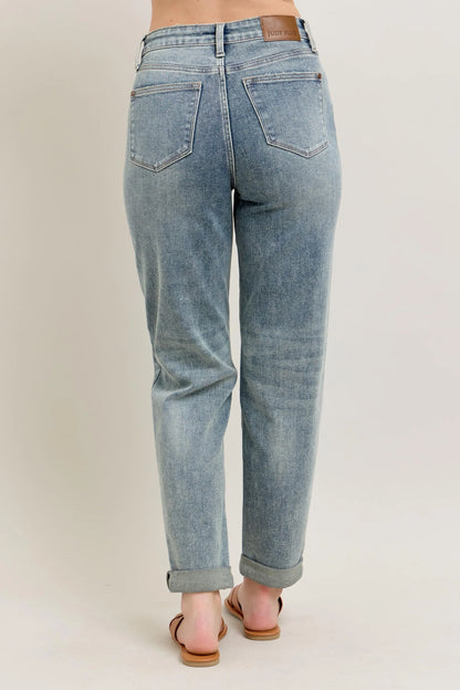 Judy Blue Full Size Hw Vintage Wash Double Roll Cuff Bf Jeans Plus Size - Premium Women / Jeans & Denim from Trendsi - Just $65.99! Shop now at Handbags Specialist Headquarter