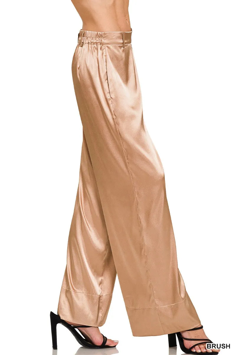 Zenana Wide-Leg Satin Pants - Premium Women Pants from Trendsi - Just $26.99! Shop now at Handbags Specialist Headquarter