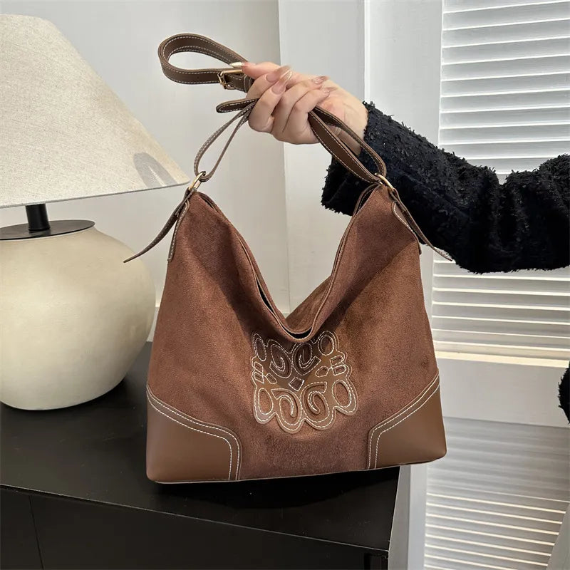 Suede Patch Adjustable Strap Tote Bag - Premium Tote Bag from Trendsi - Just $39.99! Shop now at Handbags Specialist Headquarter