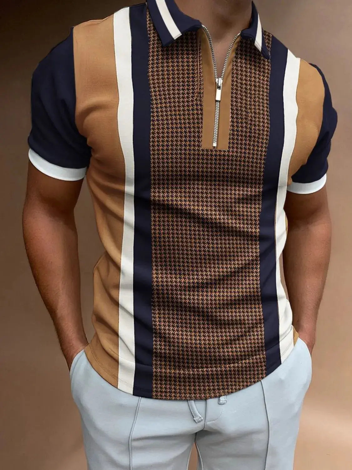 Men's Full Size Quarter Zip Short Sleeve Polo Plus Size.