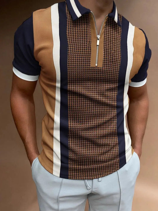 Men's Full Size Quarter Zip Short Sleeve Polo Plus Size.