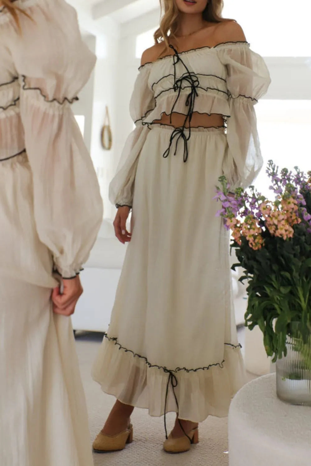 Off-Shoulder Top and Skirt Set - Premium Skirts from Trendsi - Just $37.99! Shop now at Handbags Specialist Headquarter