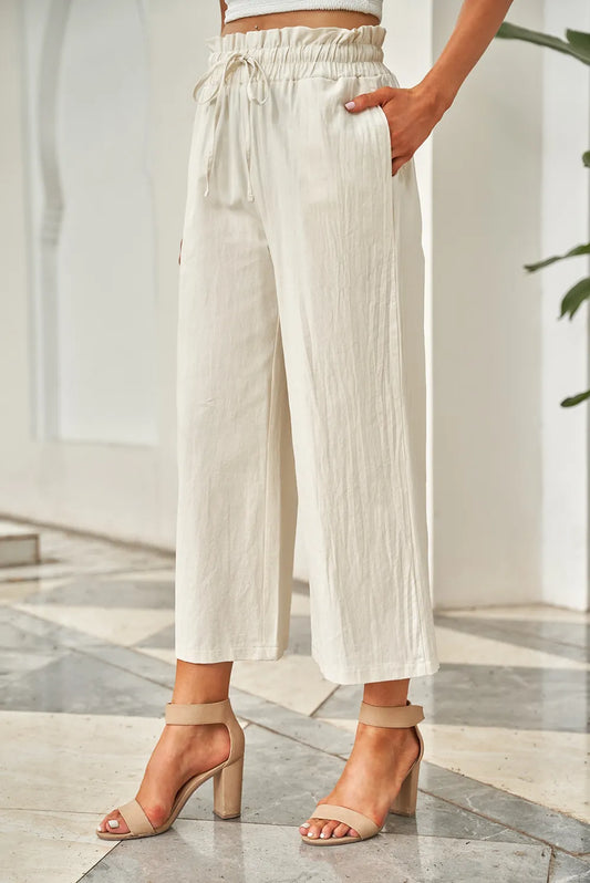 Drawstring Paperbag Waist Wide Leg Pants - Premium Women Pants from Trendsi - Just $31.99! Shop now at Handbags Specialist Headquarter