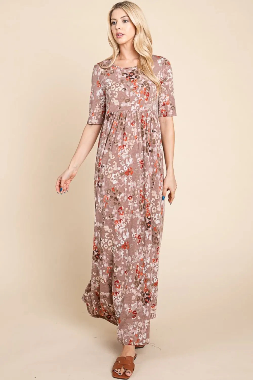 BOMBOM Printed Shirred Maxi Dress - Premium Maxi Dress from Trendsi - Just $45.99! Shop now at Handbags Specialist Headquarter