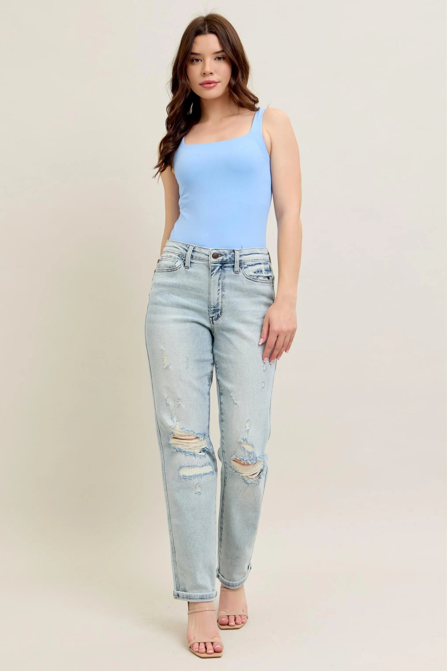Judy Blue Full Size Mr Repair Stitch Detail Destroy Single Cuff Bf Jeans Plus Size - Premium Women / Jeans & Denim from Trendsi - Just $70.99! Shop now at Handbags Specialist Headquarter