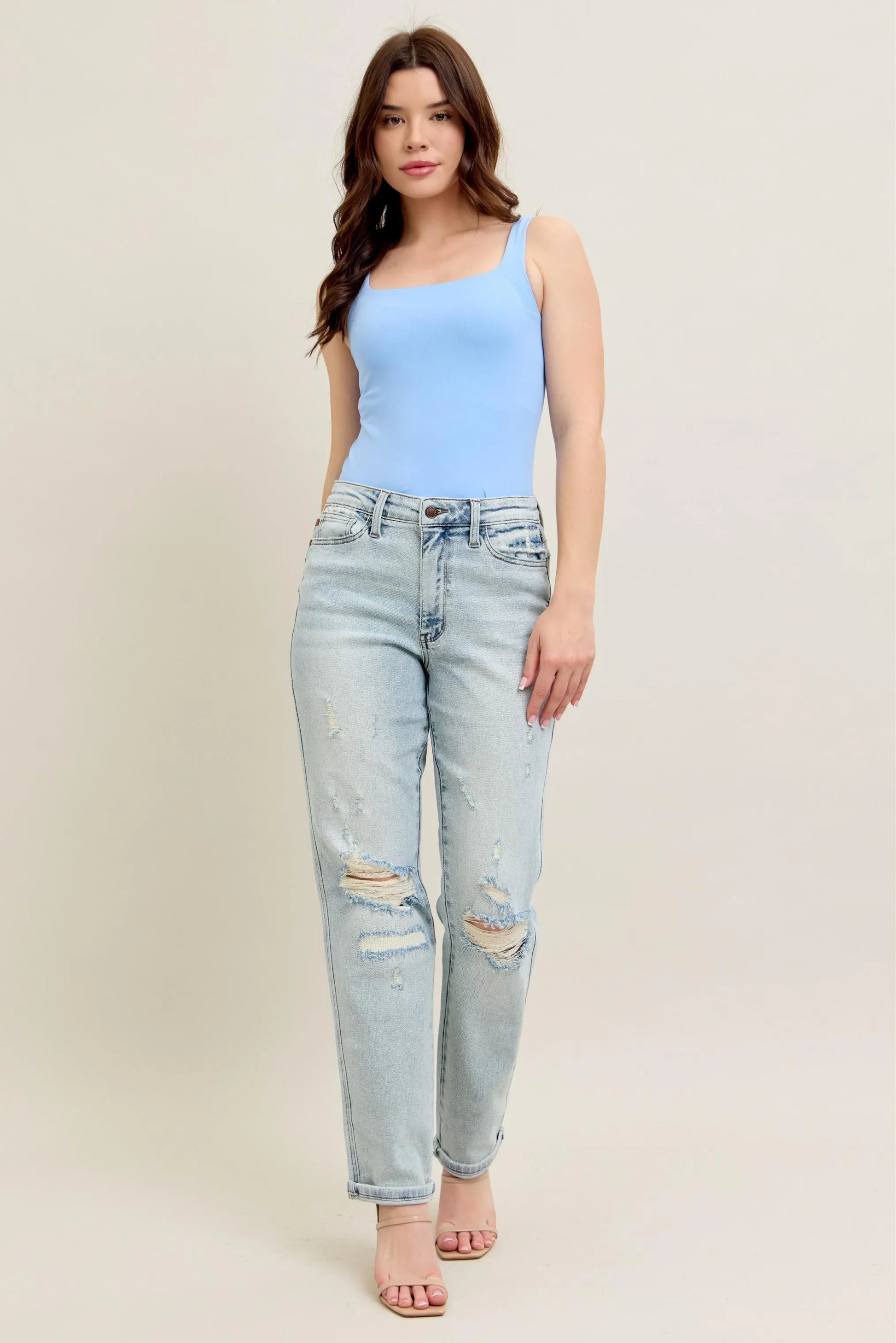 Judy Blue Full Size Mr Repair Stitch Detail Destroy Single Cuff Bf Jeans Plus Size - Premium Women / Jeans & Denim from Trendsi - Just $70.99! Shop now at Handbags Specialist Headquarter