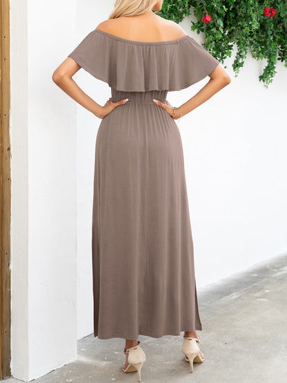 Off-Shoulder Slit Maxi Dress - Premium Maxi Dress from Trendsi - Just $49.99! Shop now at Handbags Specialist Headquarter