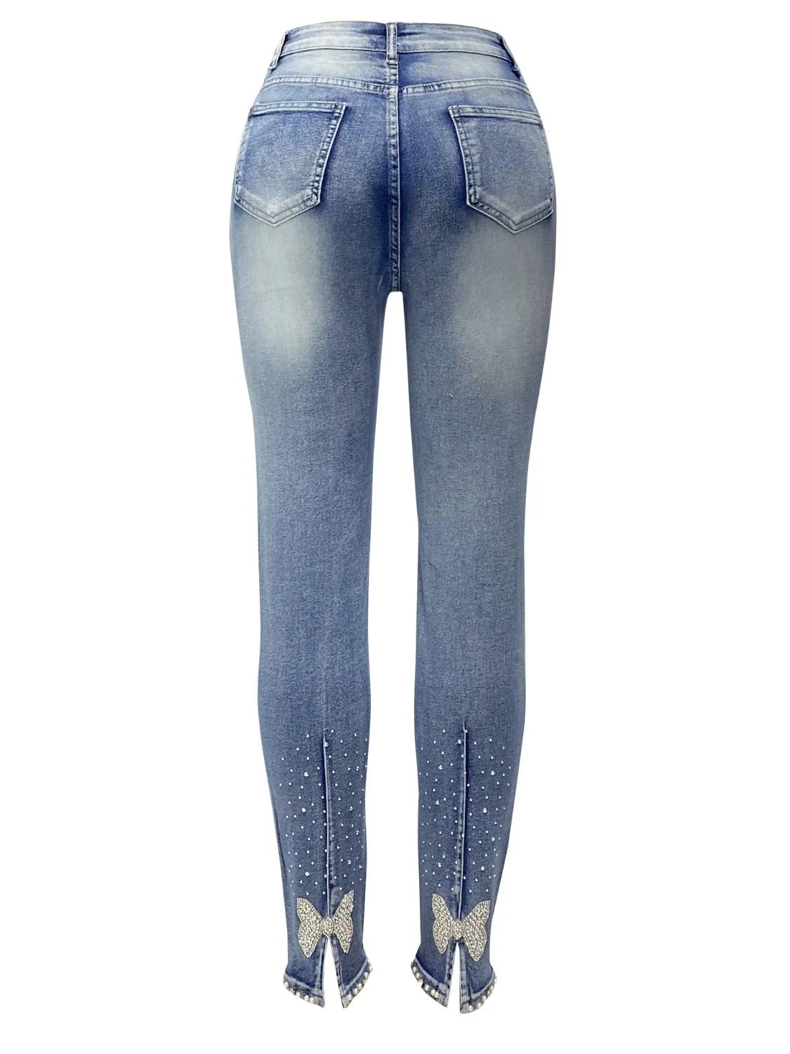 Rhinestone Butterfly Jeans with Pockets - Premium Women / Jeans & Denim from Trendsi - Just $35.10! Shop now at Handbags Specialist Headquarter