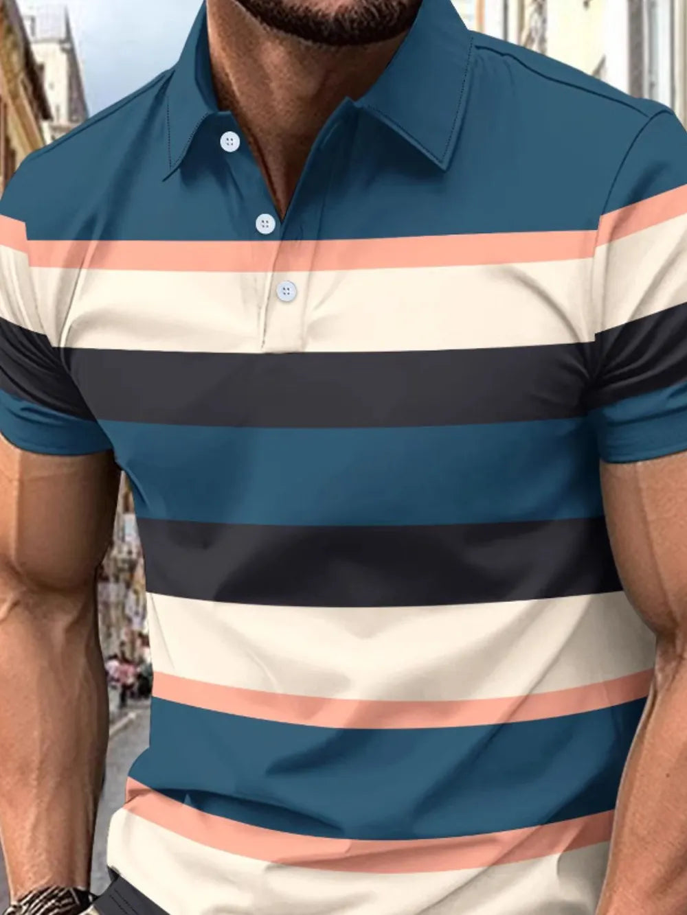Men's Full Size Collared Short Sleeve Striped Polo Plus Size - Premium Men's Polo shirt from Trendsi - Just $30.99! Shop now at Handbags Specialist Headquarter