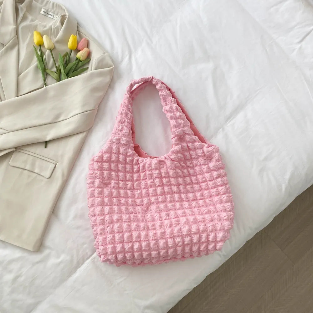 Ruched Polyester Large Handbag - Premium Tote Bag from Trendsi - Just $39.99! Shop now at Handbags Specialist Headquarter