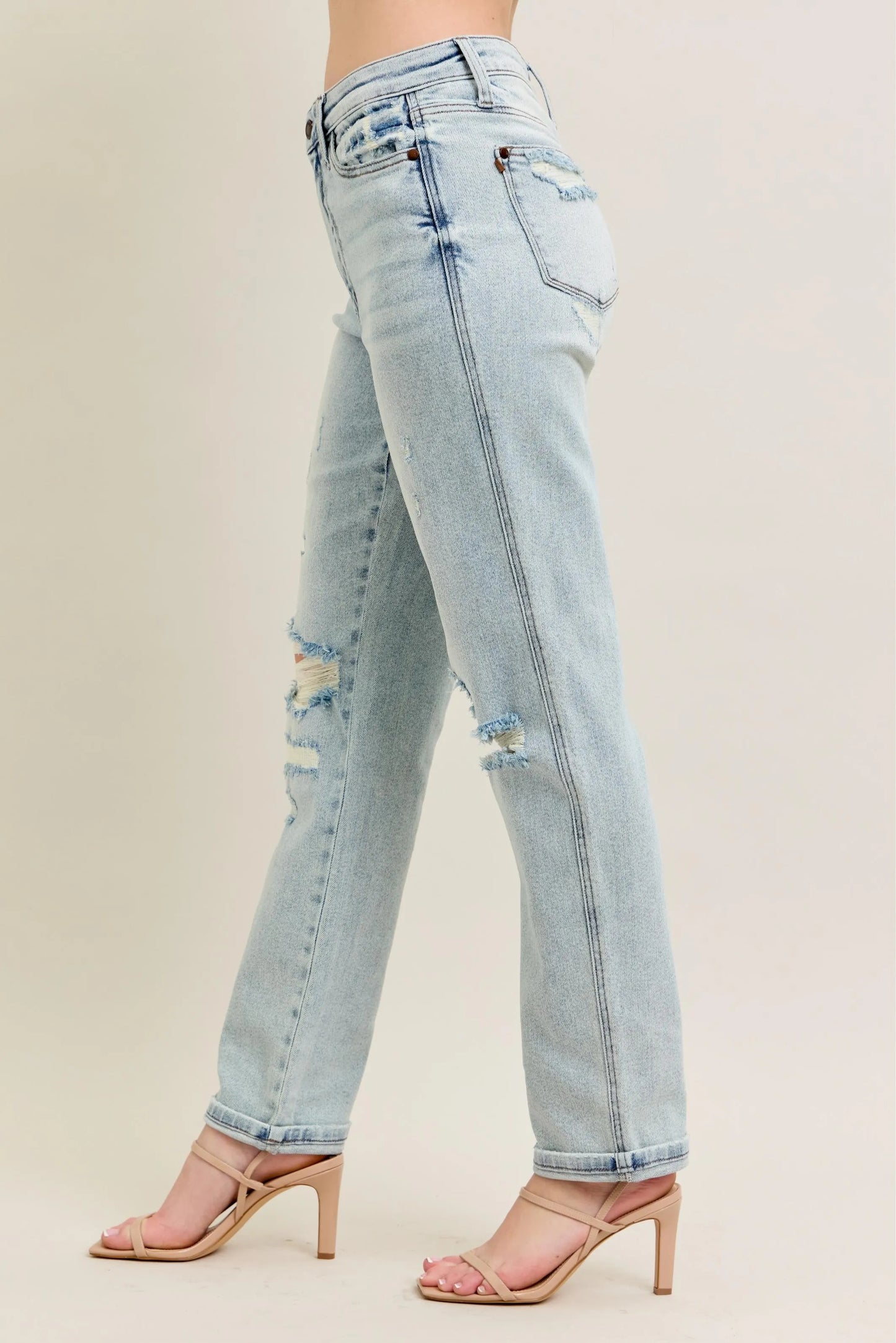 Judy Blue Full Size Mr Repair Stitch Detail Destroy Single Cuff Bf Jeans Plus Size - Premium Women / Jeans & Denim from Trendsi - Just $70.99! Shop now at Handbags Specialist Headquarter