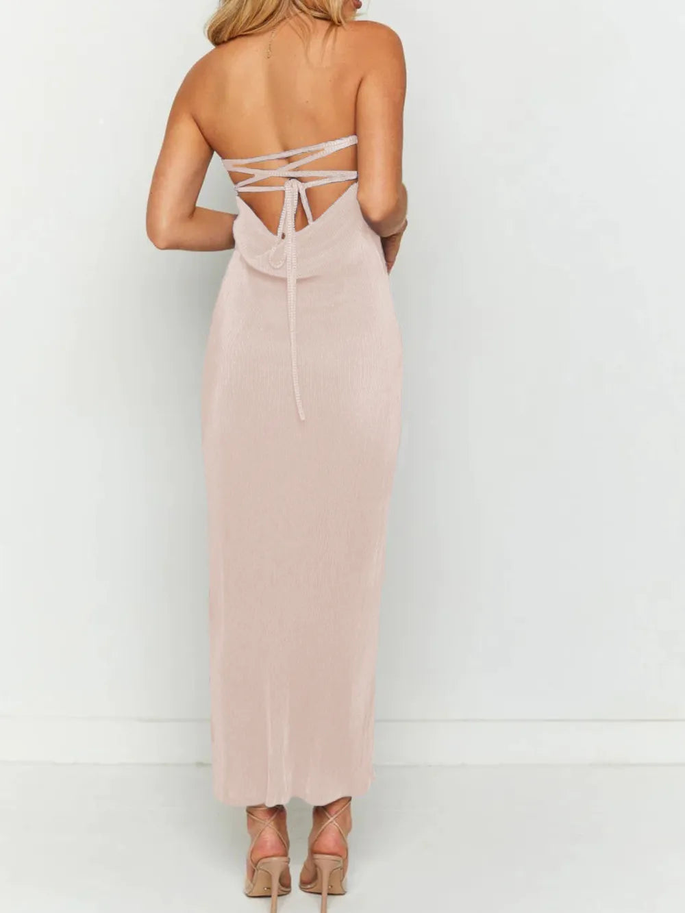 Lace-Up Back Tube Maxi Dress - Premium Maxi Dress from Trendsi - Just $29.99! Shop now at Handbags Specialist Headquarter