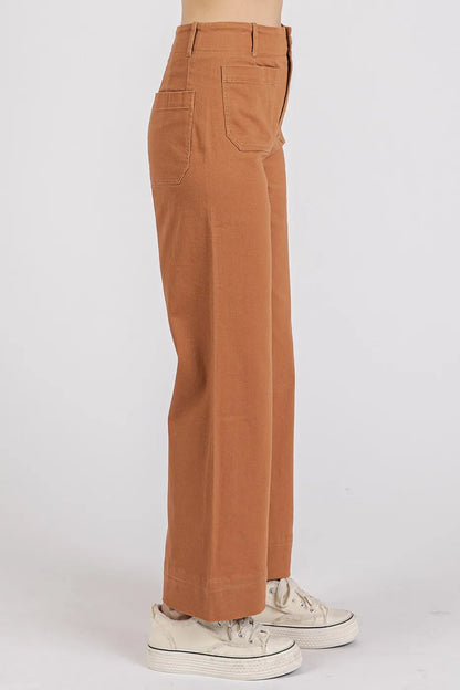Mittoshop Twill Patch Pocket High Rise Wide Leg Pants - Premium Women Pants from Trendsi - Just $55.99! Shop now at Handbags Specialist Headquarter