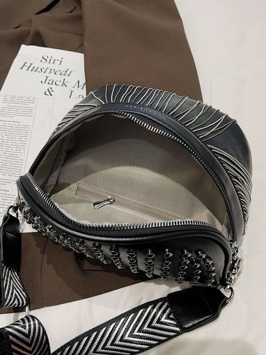 Fringe Studded PU Leather Crossbody Bag - Premium Crossbody Bag from Trendsi - Just $35.99! Shop now at Handbags Specialist Headquarter