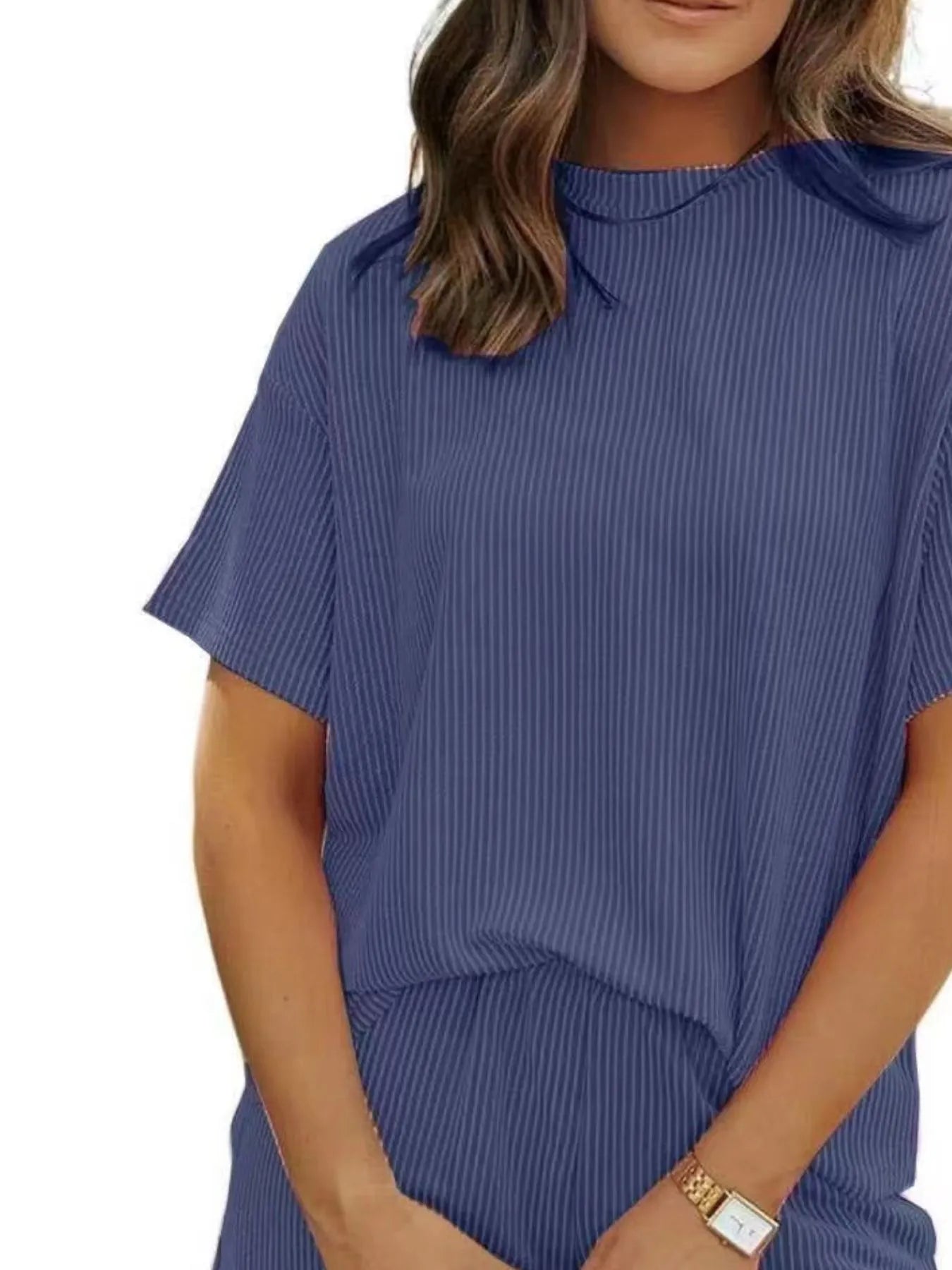 Full Size Ribbed Short Sleeve Top and Shorts Two-Piece Set Plus Size - Premium Sleepwear from Trendsi - Just $34.99! Shop now at Handbags Specialist Headquarter