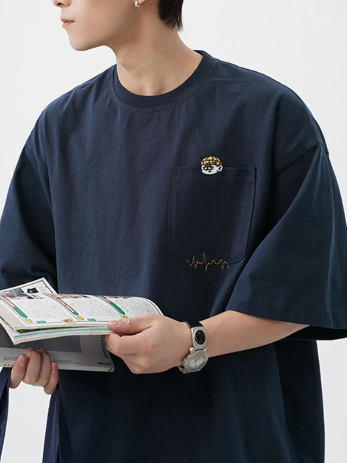 Men's Plus Size Round Neck Embroidered T-Shirt - Premium Men's T-Shirt from Trendsi - Just $30.99! Shop now at Handbags Specialist Headquarter