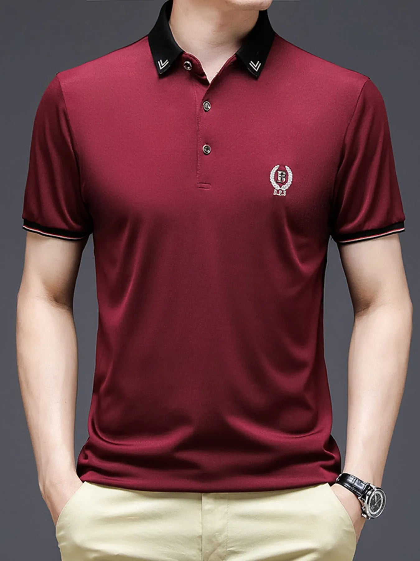 Men's Plus Size Short Sleeve Collar Polo Shirt - Premium Men's Polo shirt from Trendsi - Just $36.99! Shop now at Handbags Specialist Headquarter