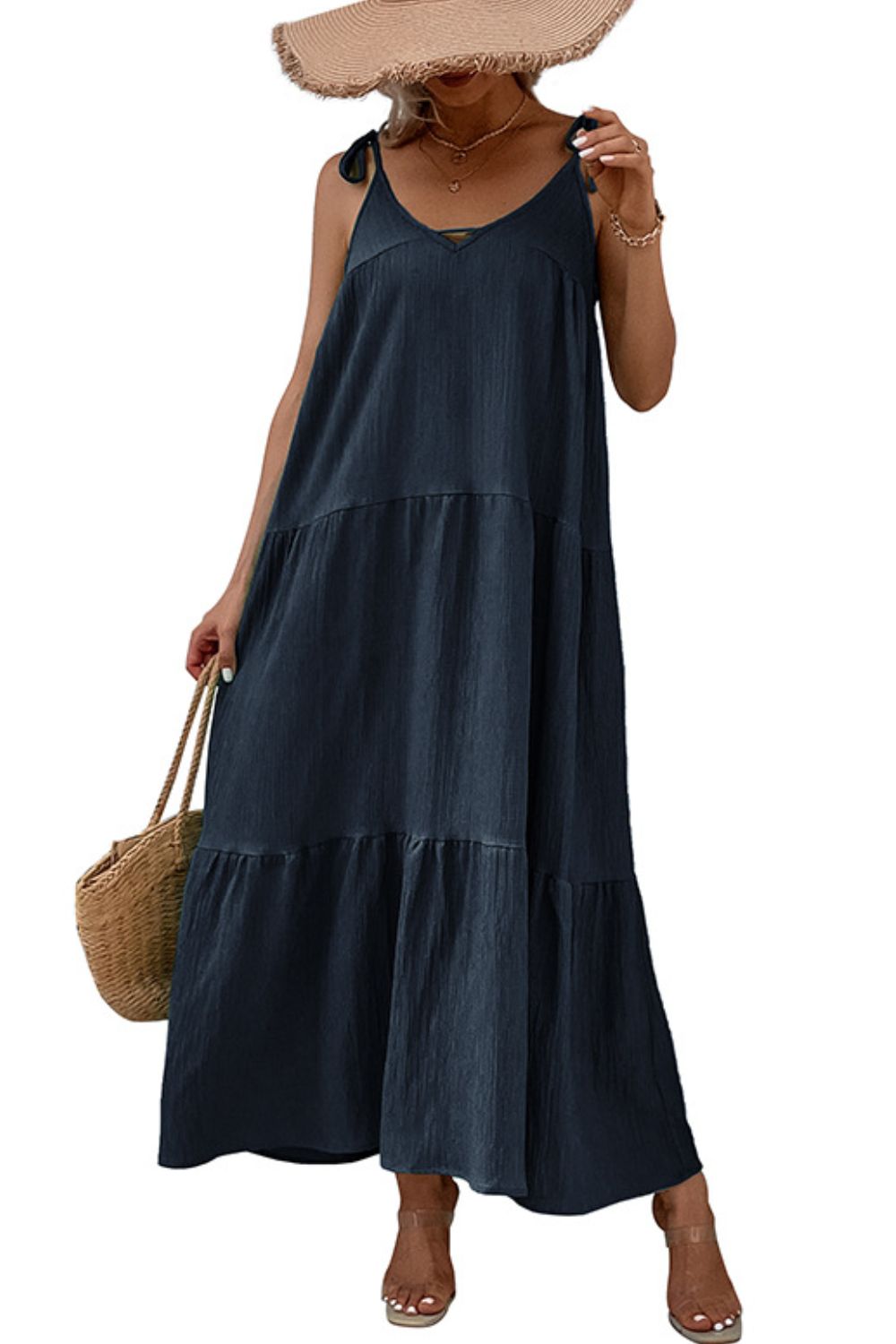 Perfee Tie-Shoulder Tiered Maxi Dress - Premium Maxi Dress from Trendsi - Just $42.99! Shop now at Handbags Specialist Headquarter