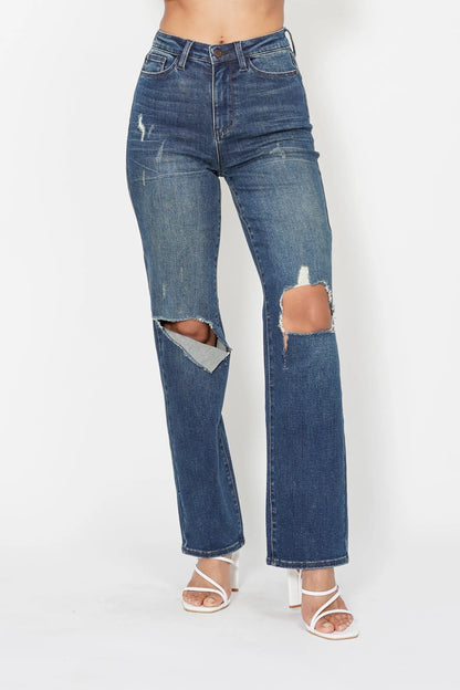 Judy Blue Full Size Hw Ripped Knee Dad Jeans Plus Size - Premium Women / Jeans & Denim from Trendsi - Just $67.99! Shop now at Handbags Specialist Headquarter