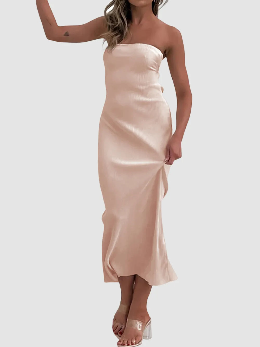 Lace-Up Back Tube Maxi Dress - Premium Maxi Dress from Trendsi - Just $29.99! Shop now at Handbags Specialist Headquarter