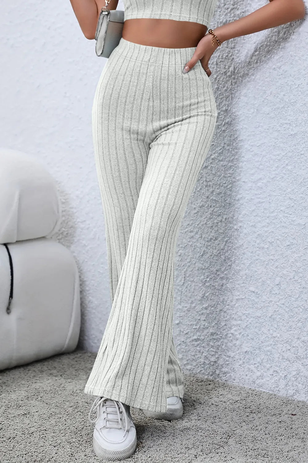Basic Bae Full Size Ribbed High Waist Flare Pants - Premium Women Pants from Trendsi - Just $10.99! Shop now at Handbags Specialist Headquarter