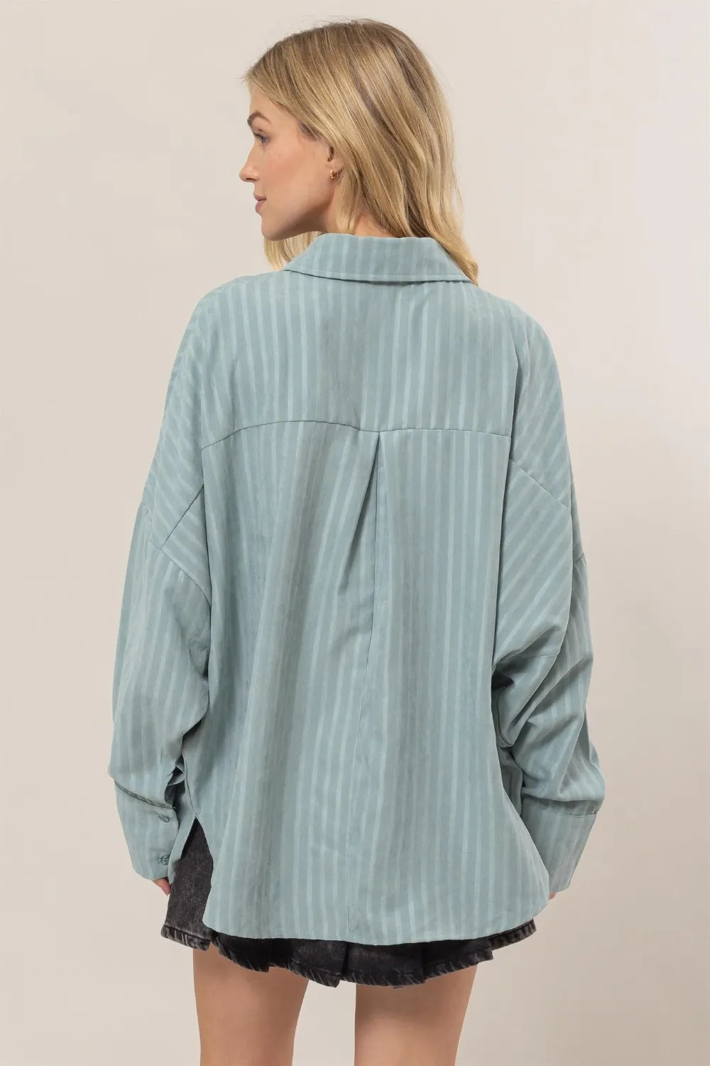 HYFVE Stripe Button Down Long Sleeve Oversized Shirt - Premium Women / Jeans & Denim from Trendsi - Just $36.30! Shop now at Handbags Specialist Headquarter