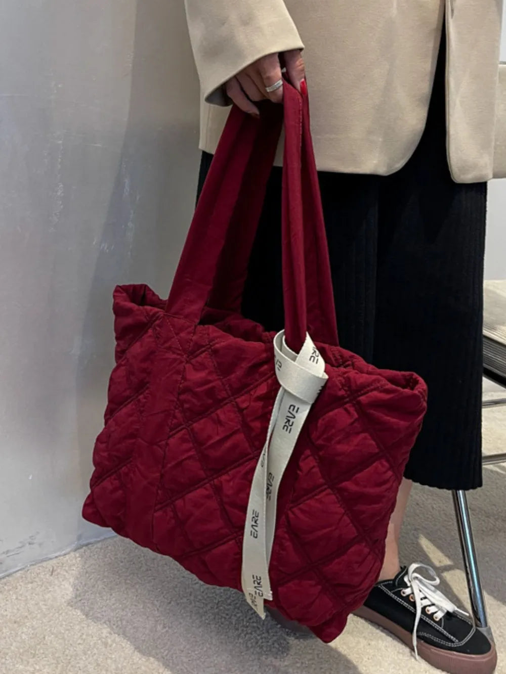 Quilted Nylon Large Tote Bag - Premium Tote Bag from Trendsi - Just $39.99! Shop now at Handbags Specialist Headquarter