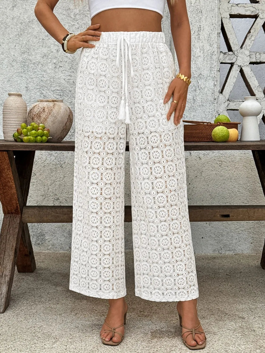 Lace Wide Leg Pants - Premium Women Pants from Trendsi - Just $41.99! Shop now at Handbags Specialist Headquarter