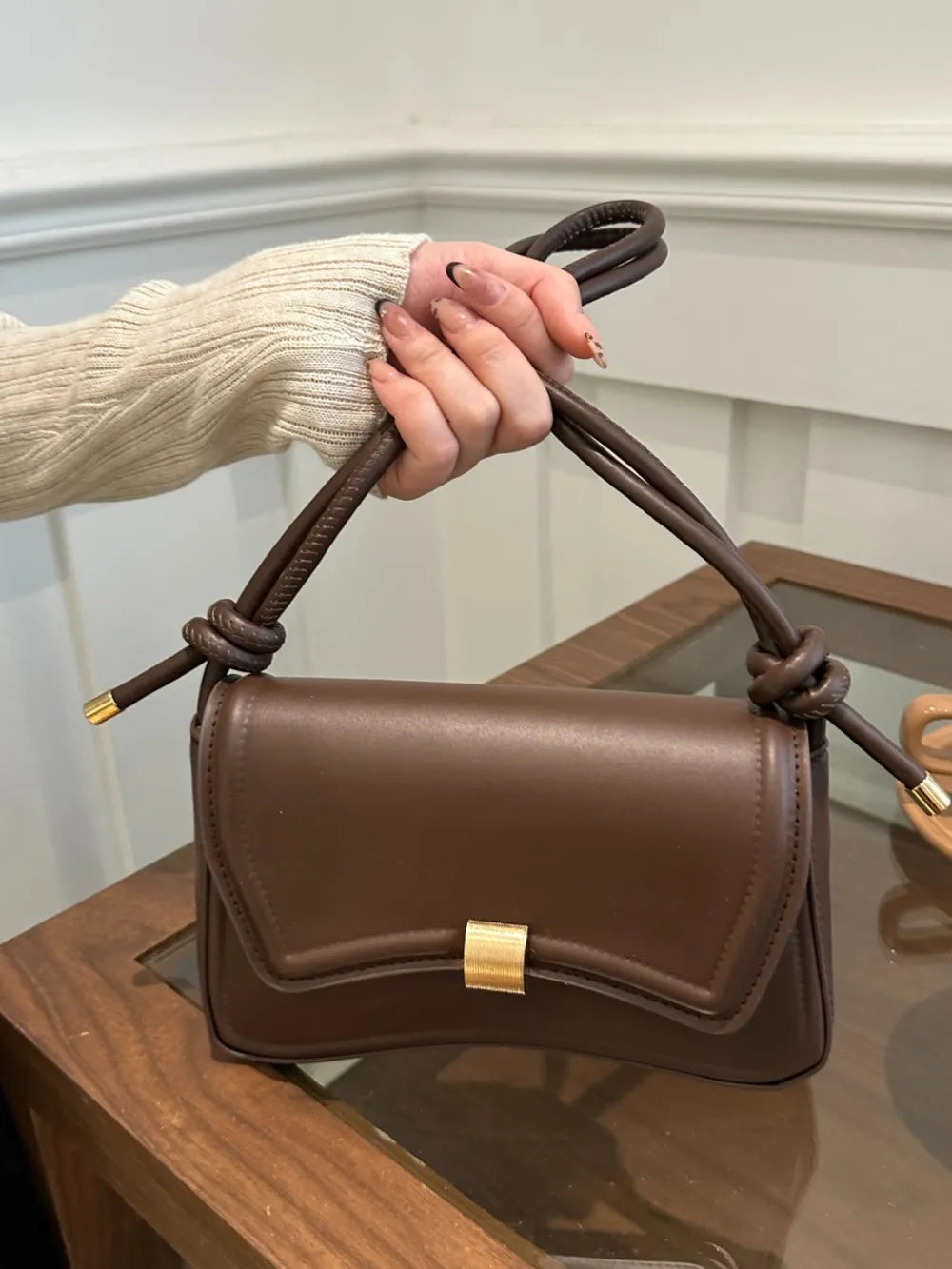 Knotted Strap PU Leather Handbag - Premium handbags from Trendsi - Just $19.99! Shop now at Handbags Specialist Headquarter