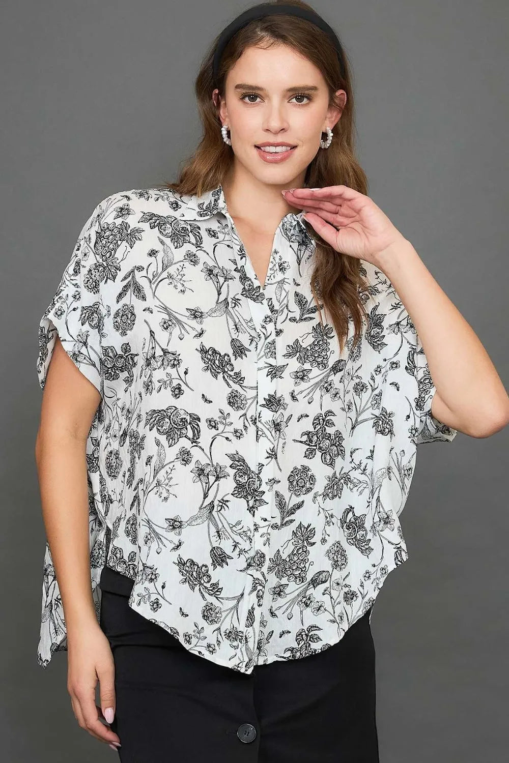 Umgee Full Size Two Tone Floral Print Top Plus Size - Premium Dresses from Trendsi - Just $48.99! Shop now at Handbags Specialist Headquarter