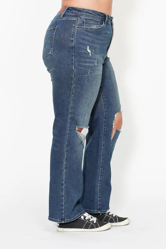 Judy Blue Full Size Hw Ripped Knee Dad Jeans Plus Size - Premium Women / Jeans & Denim from Trendsi - Just $67.99! Shop now at Handbags Specialist Headquarter