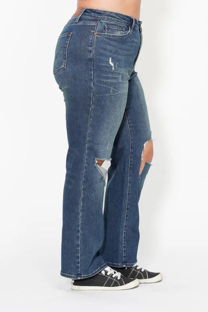 Judy Blue Full Size Hw Ripped Knee Dad Jeans Plus Size - Premium Women / Jeans & Denim from Trendsi - Just $67.99! Shop now at Handbags Specialist Headquarter