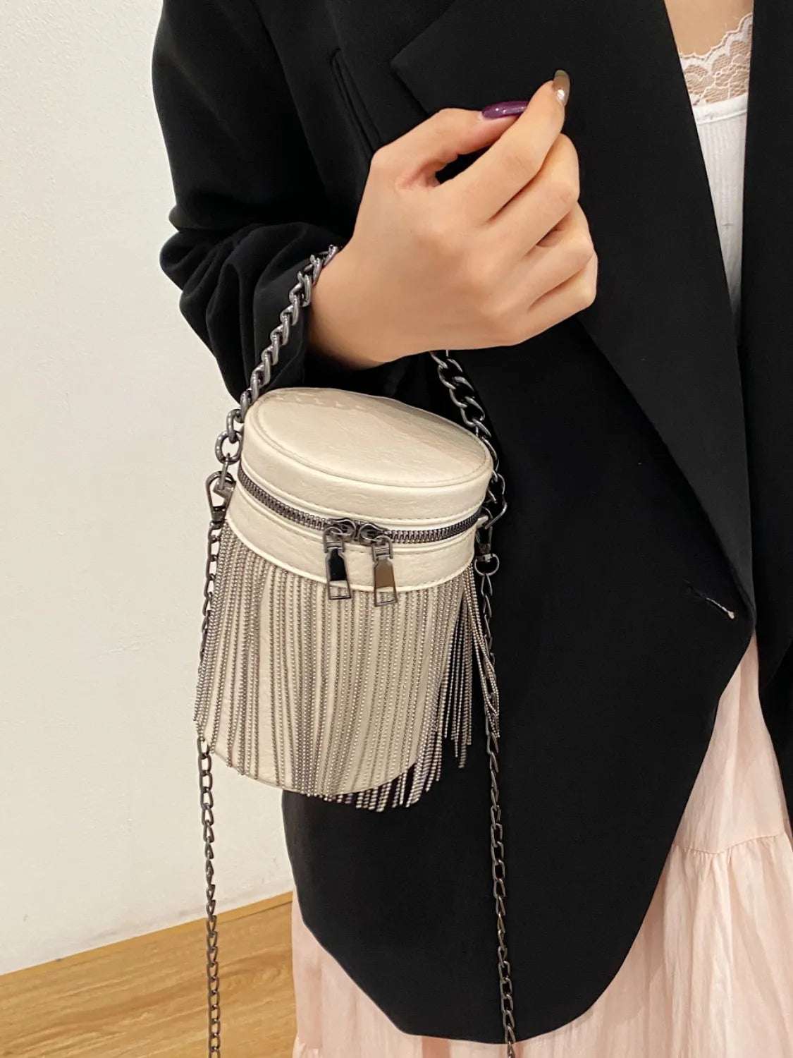 Fringe PU Leather Bucket Bag - Premium Crossbody Bag from Trendsi - Just $41.99! Shop now at Handbags Specialist Headquarter