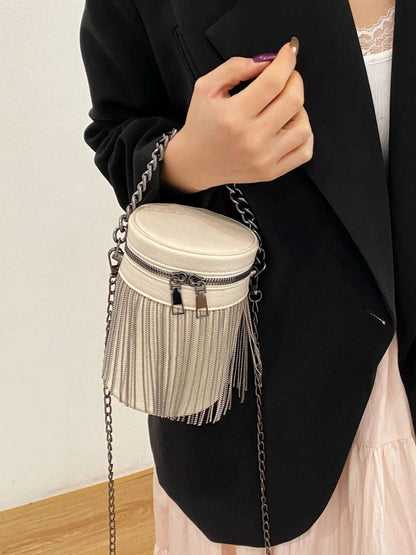 Fringe PU Leather Bucket Bag - Premium Crossbody Bag from Trendsi - Just $41.99! Shop now at Handbags Specialist Headquarter