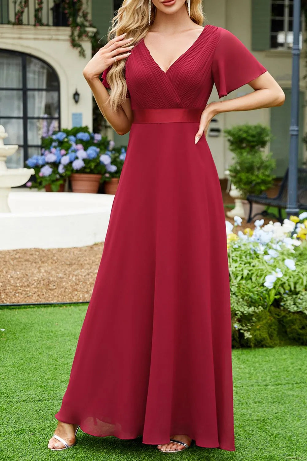 Surplice Flutter Sleeve Maxi Dress - Premium Maxi Dress from Trendsi - Just $40.99! Shop now at Handbags Specialist Headquarter