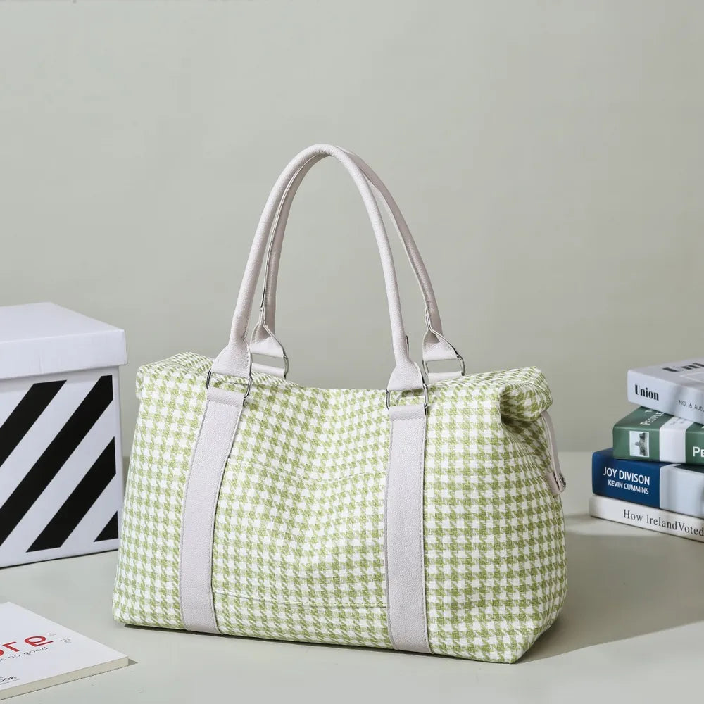 Houndstooth Canvas Travel Bag - Premium travel-bag from Trendsi - Just $44.99! Shop now at Handbags Specialist Headquarter