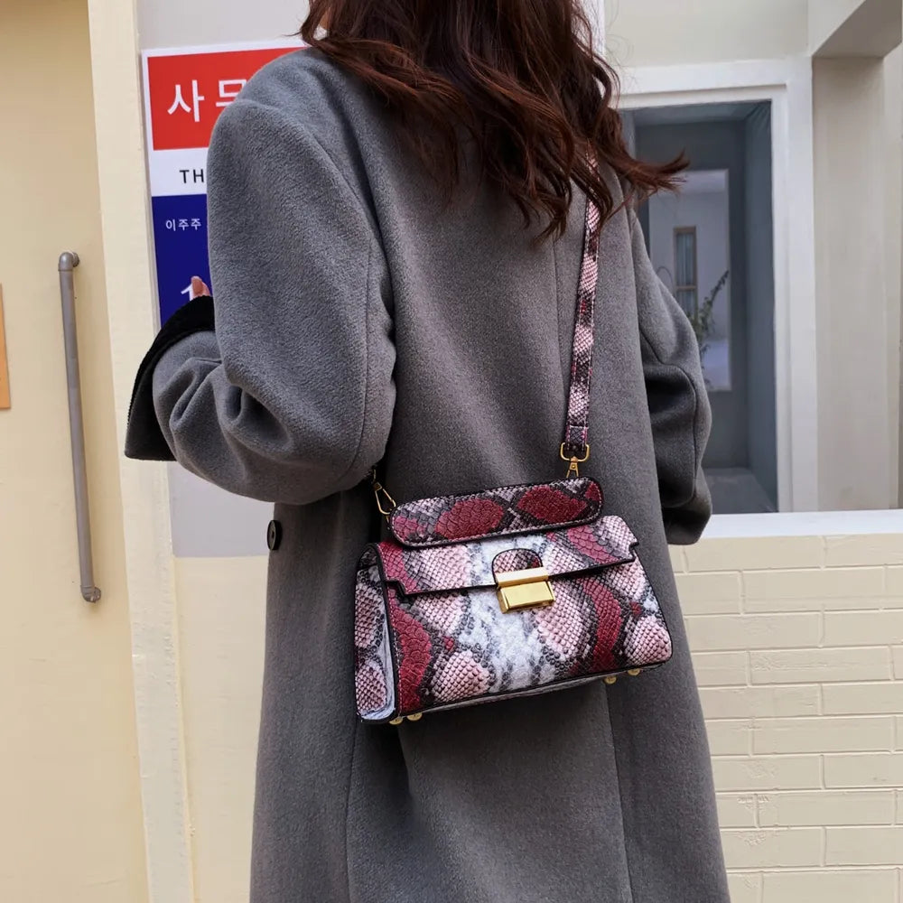 PU Leather Snakeskin Print Crossbody Bag - Premium Crossbody Bag from Trendsi - Just $35.99! Shop now at Handbags Specialist Headquarter