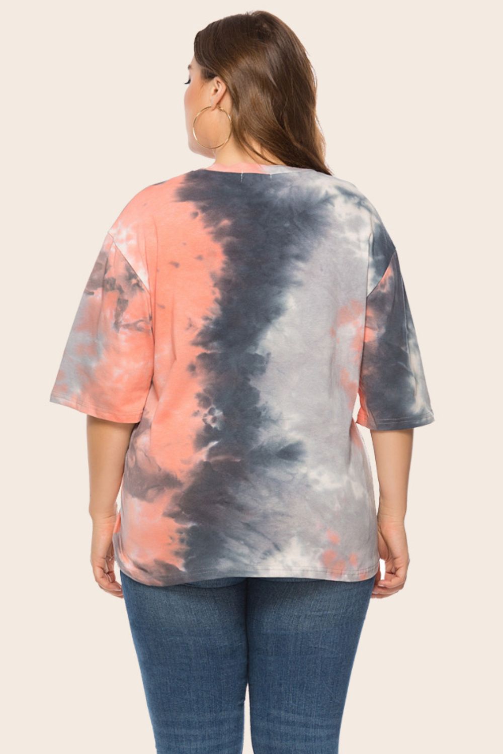Plus Size Tie-Dye Half Sleeve Tee Shirt - Premium Plus Size Shirts from Trendsi - Just $27! Shop now at Handbags Specialist Headquarter
