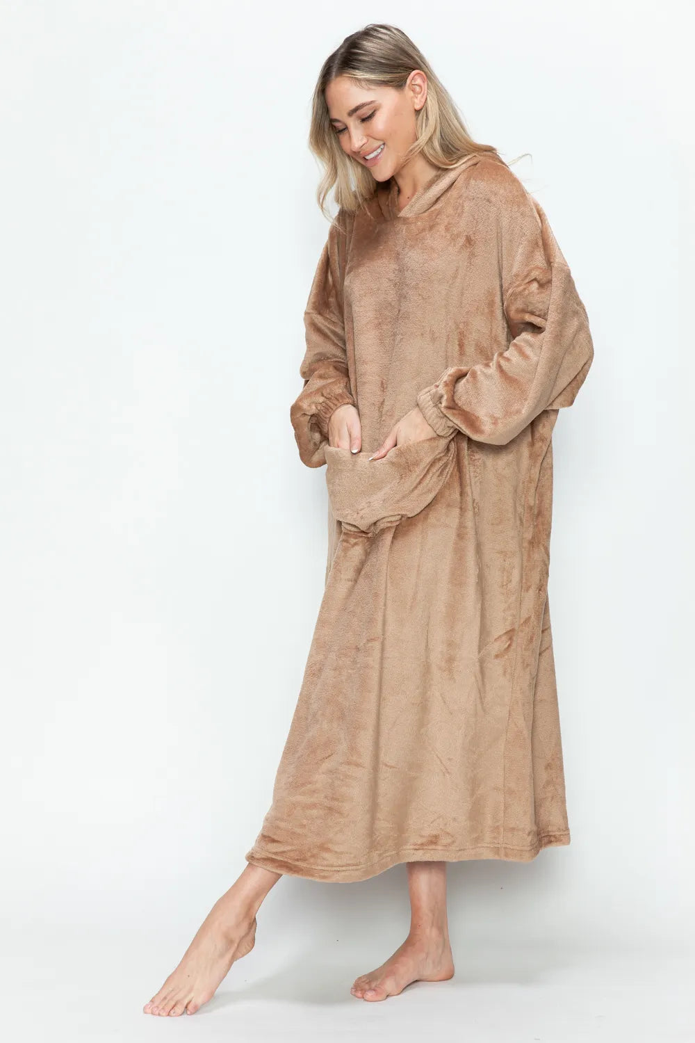 Double Take Full Size Pocketed Hooded Midi Lounge Dress - Premium Sleepwear from Trendsi - Just $44.66! Shop now at Handbags Specialist Headquarter