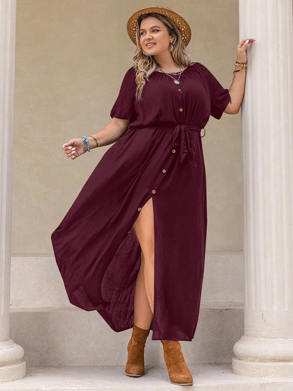 Plus Size Round Neck Half Sleeve Dress - Premium Dresses from Trendsi - Just $45.99! Shop now at Handbags Specialist Headquarter