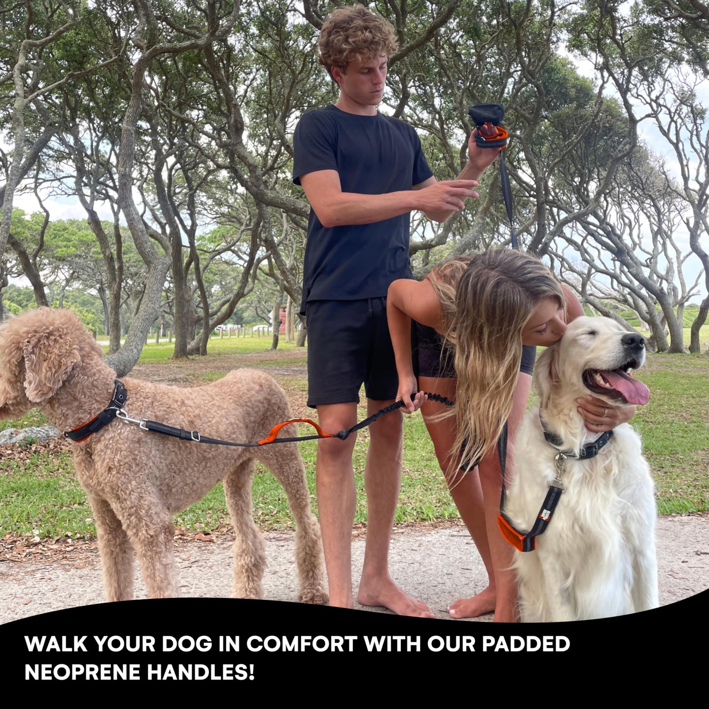 RhinoGrip Aqua: Double Handle Reflective Dog Leash