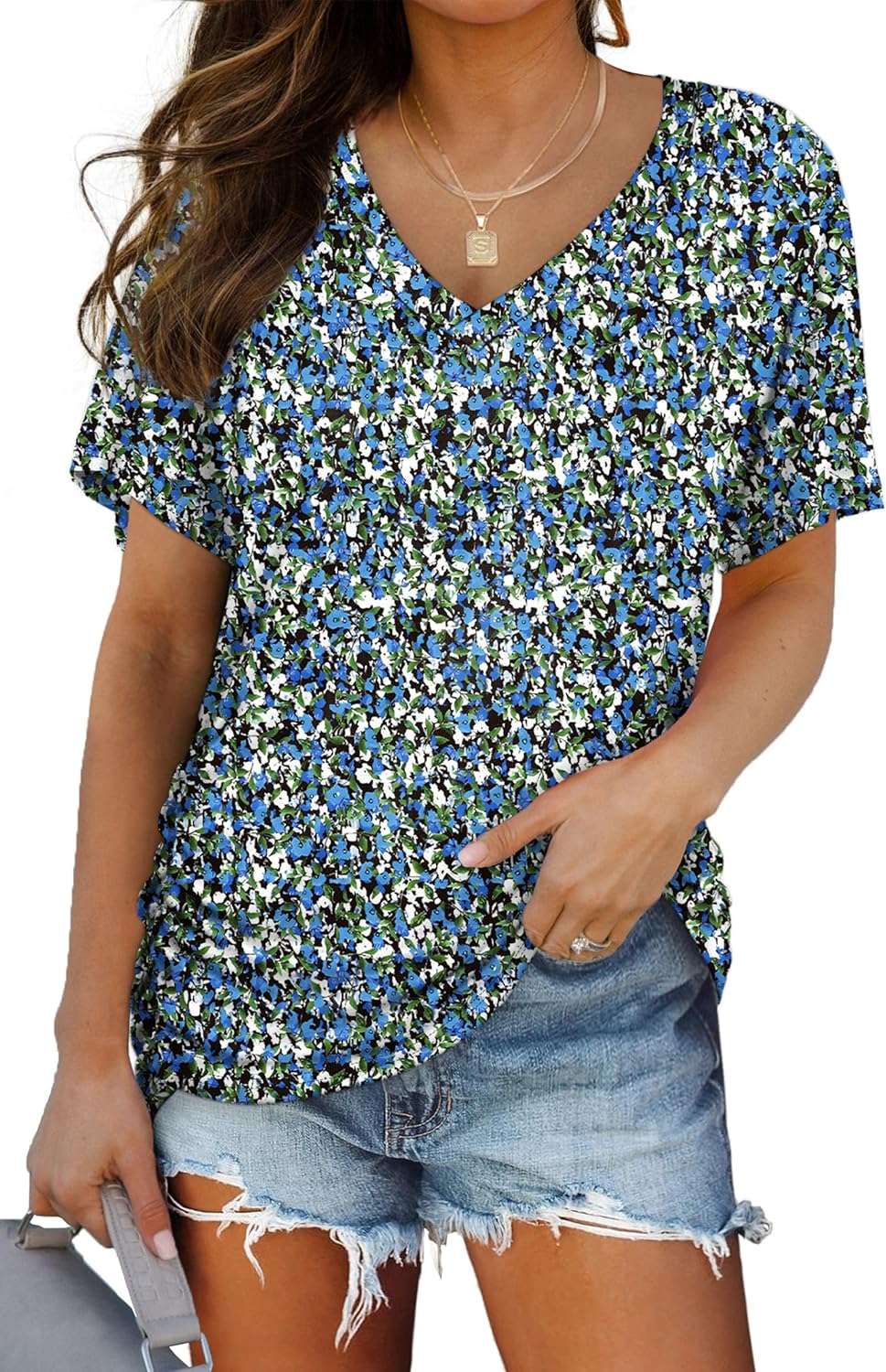 WIHOLL V-Neck Dolman Top with Side Shirring