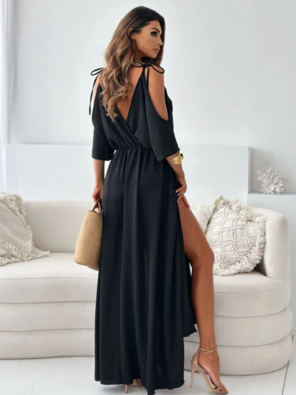 Tied Shoulder Slit Maxi Dress - Premium Maxi Dress from Trendsi - Just $34.99! Shop now at Handbags Specialist Headquarter